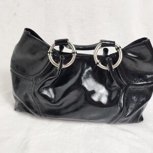 KENNETH COLE REACTION black shinny vegan leather shoulder bag